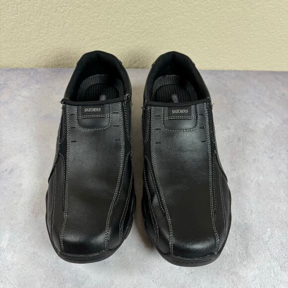 Skechers Shoes Mens Size 10 Diameter-Nerves Black Leather Slip-On Loafers - Picture 5 of 10